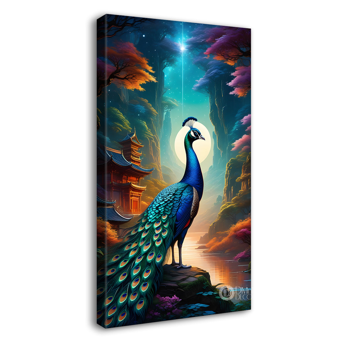 Peacock in mountains with textured modern art  - Design - Peacock-V-47