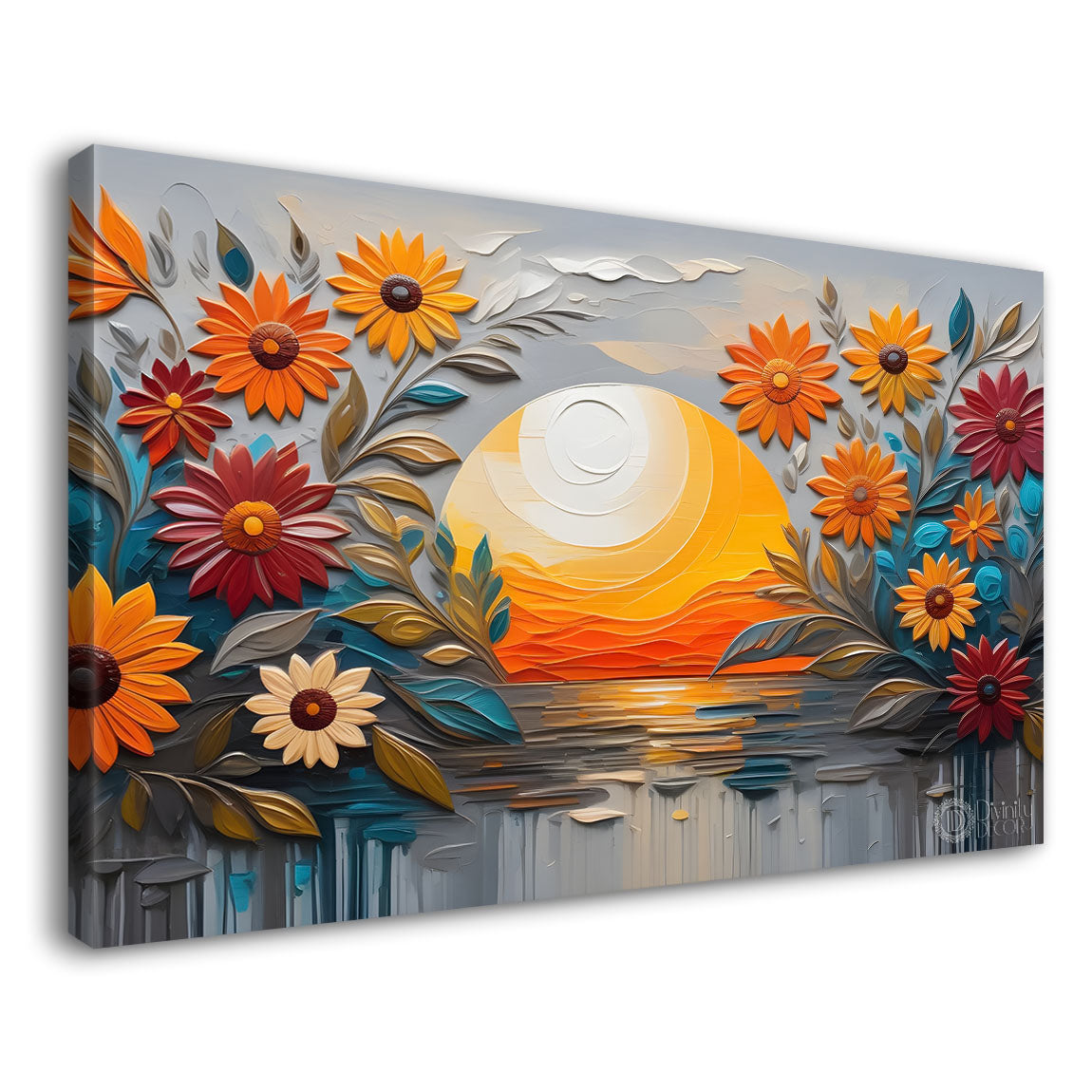 Colorful flowers with sunrise textured painting- Design - Flower-47