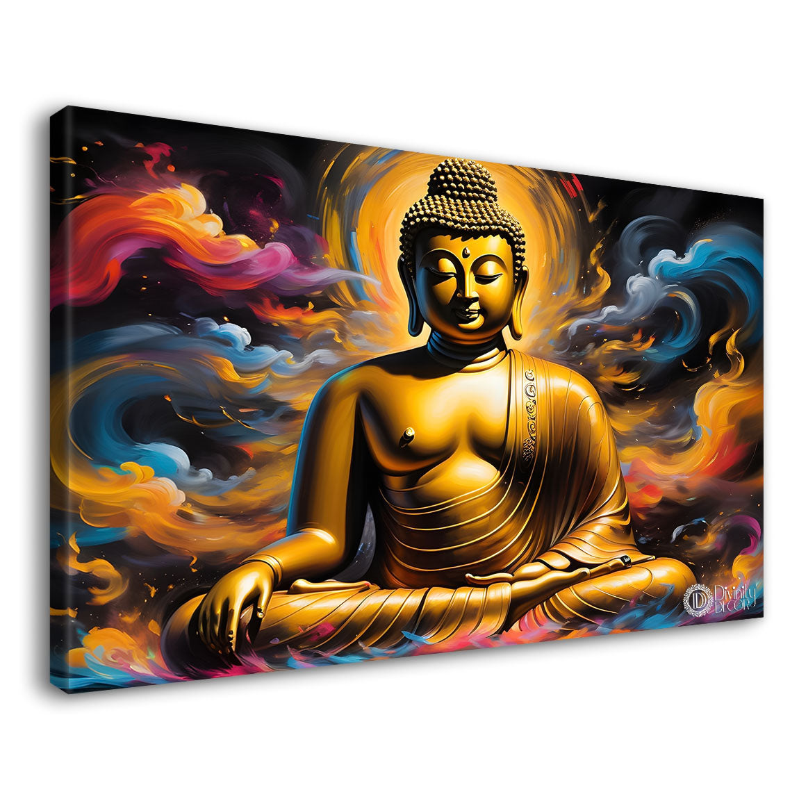 Golden buddha with colorful textured painting Canvas Wall Painting - Buddha-47