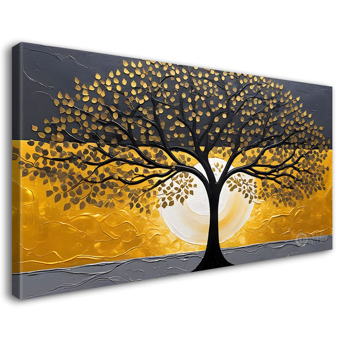Golden tree in grey textured modern art Canvas Painting - Design - Tree-47