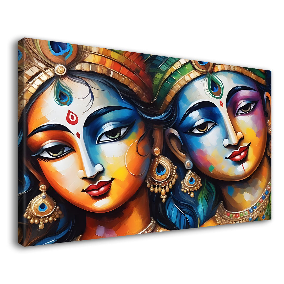 Radha and Krishna face in colors textured painting Canvas Painting - Design - Krishna-47