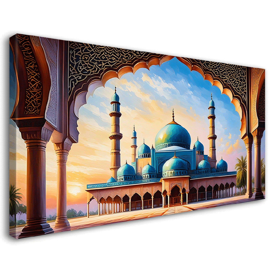 Beautiful Islamic mosque with sunset textured oil painting Canvas Painting - Islamic paintings - 48