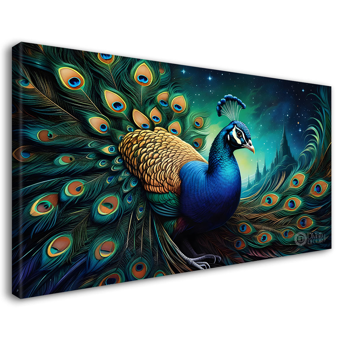 Peacock in bright green colors oil painting Canvas Painting - Design - Peacock-48