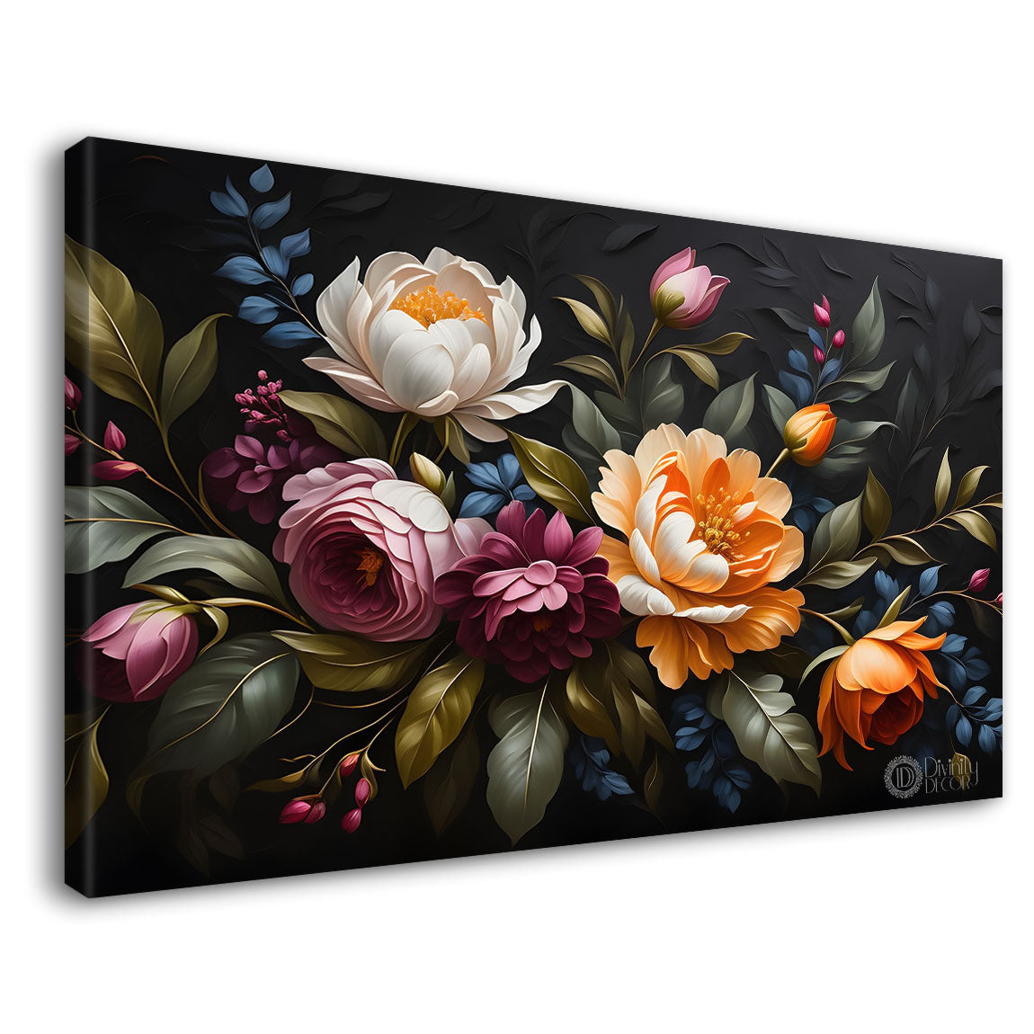 Carnation flowers in black background canvas painting- Flower-480