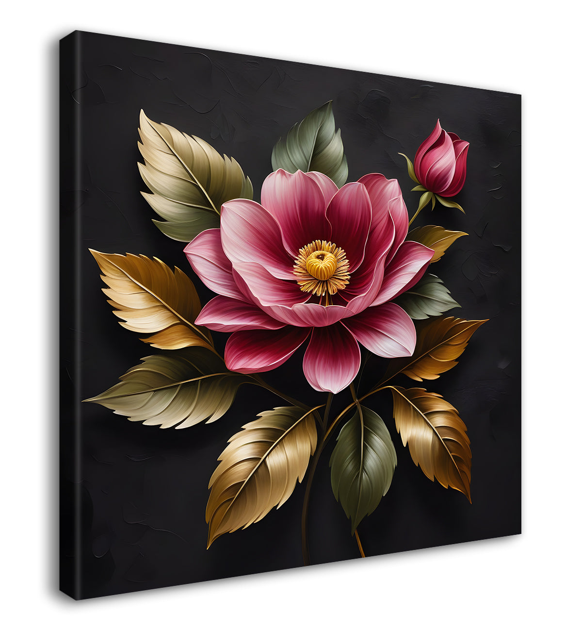 Purple flower in black textured oil painting - Flower-S-480