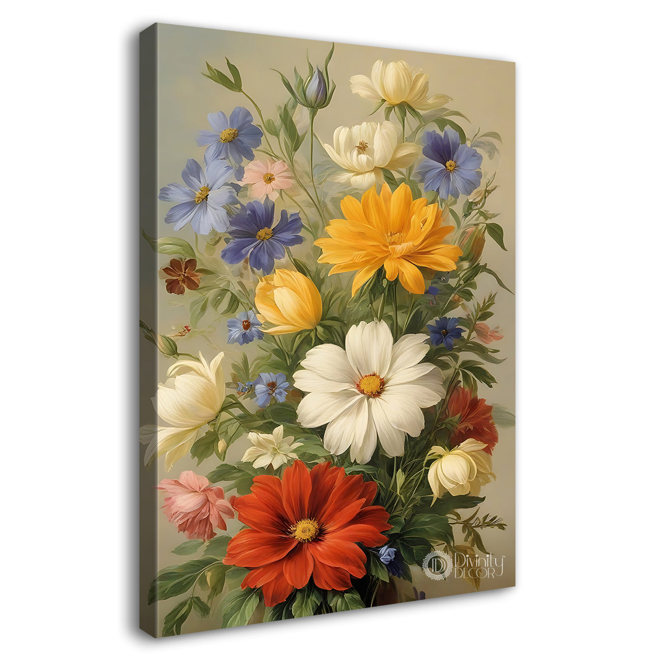 Colourful flowers in light textured painting- Flower-V-480