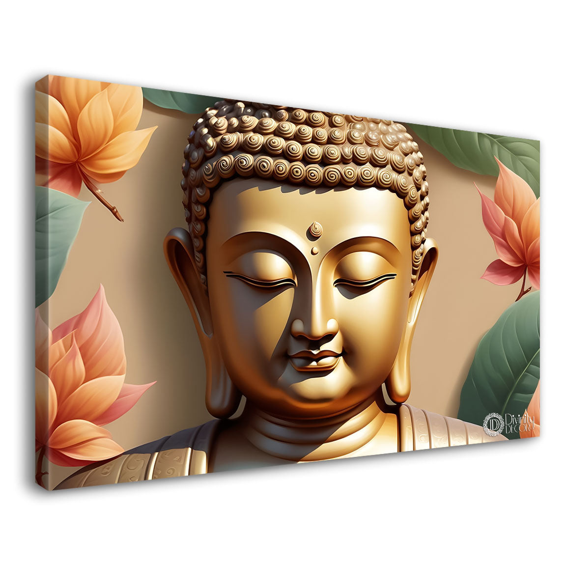 Golden buddha with the beautiful flowers background textured painting Canvas Wall Painting - Buddha-481