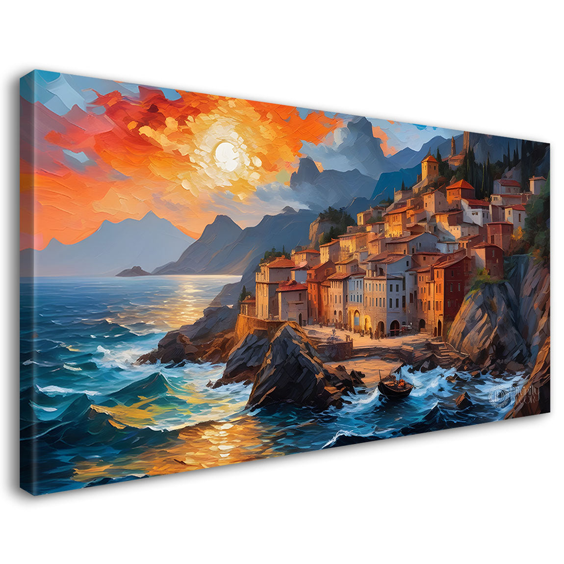 Houses on the mountains textured painting Canvas Painting - Nature Art -481