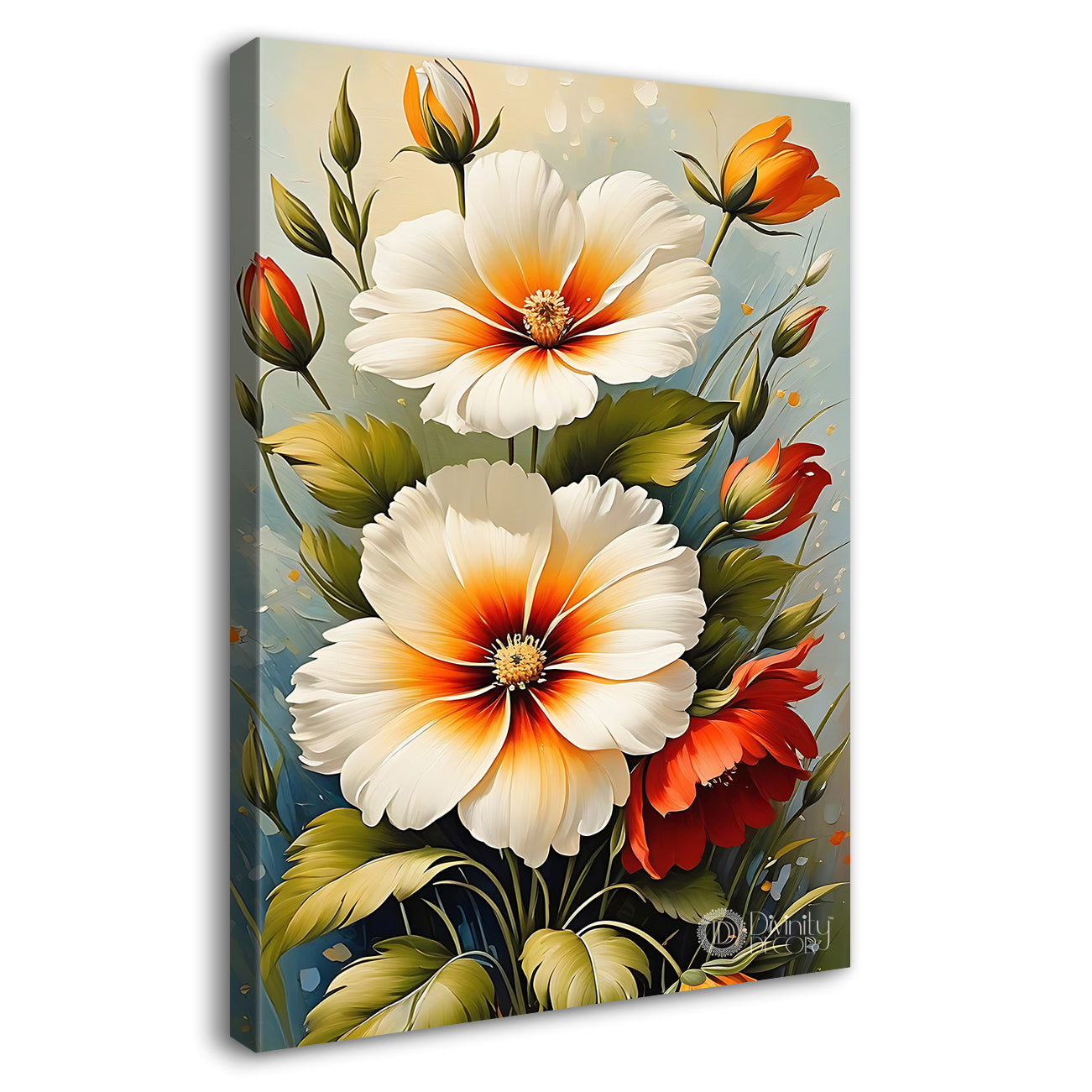 White flowers in light textured painting- Flower-V-481