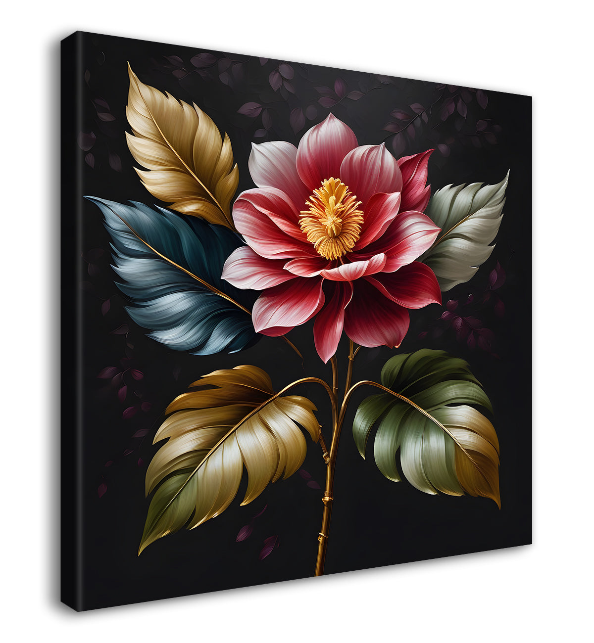 Purple flower in black textured oil painting - Flower-S-482