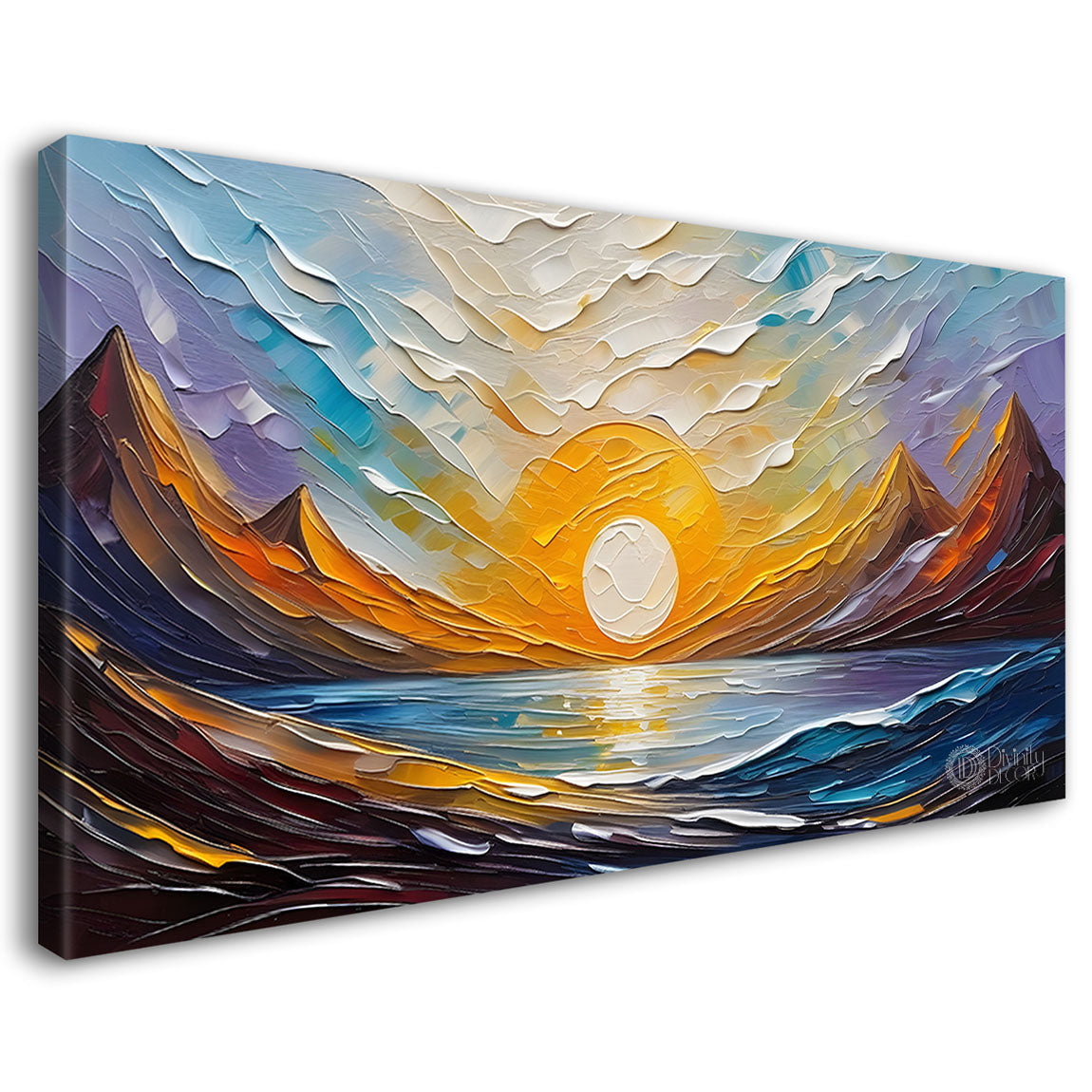 Sunrise with mountains and river painting Canvas Painting - Nature Art -482