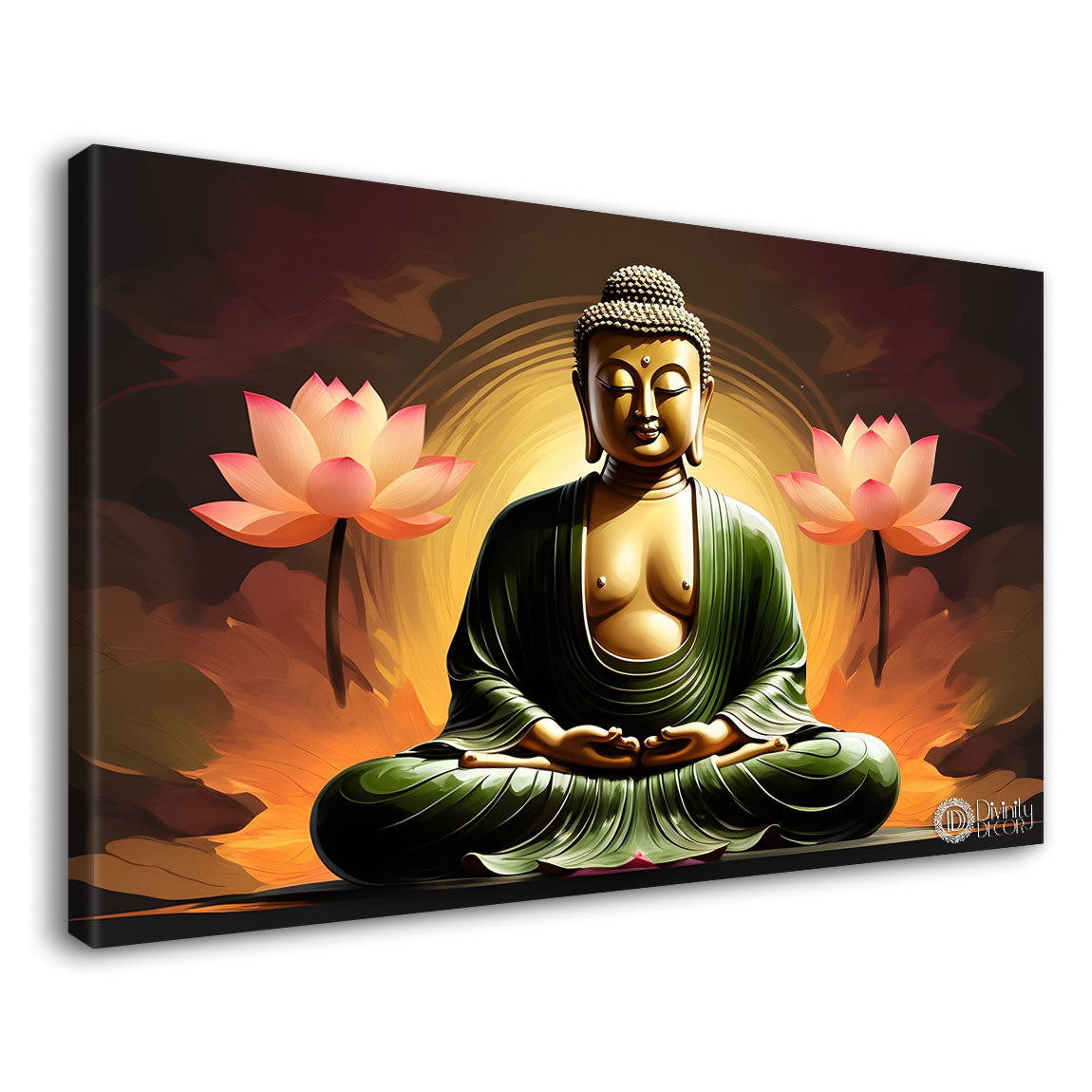 Golden buddha with the lotuses background textured painting Canvas Wall Painting - Buddha-483