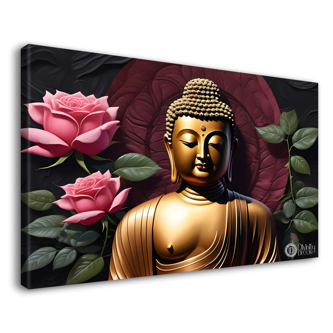 Golden buddha with the lotuses background textured painting Canvas Wall Painting - Buddha-484