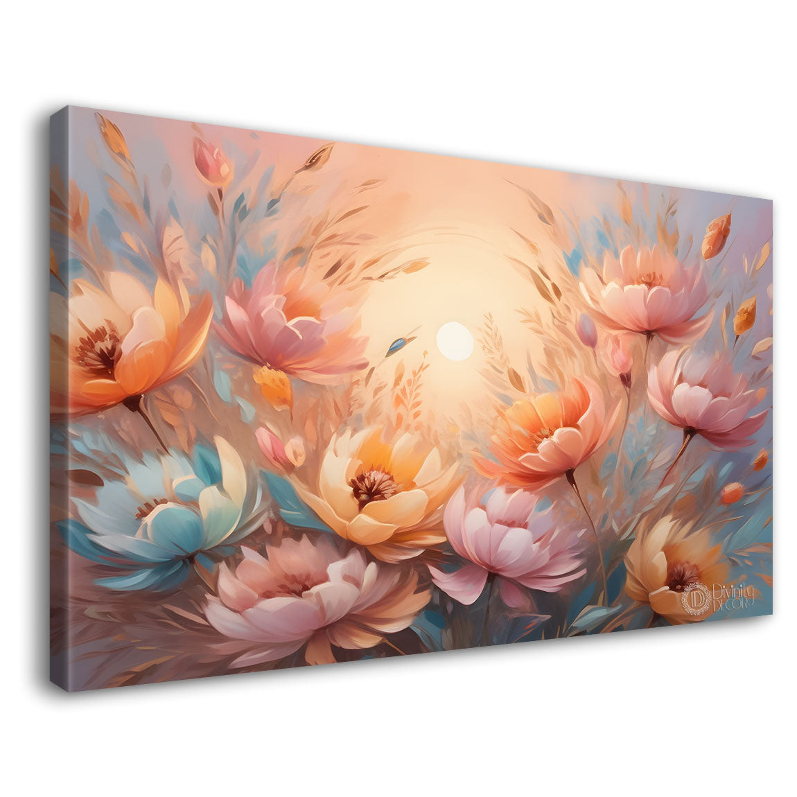 Pink flowers in light and sunshine background canvas painting- Flower-484