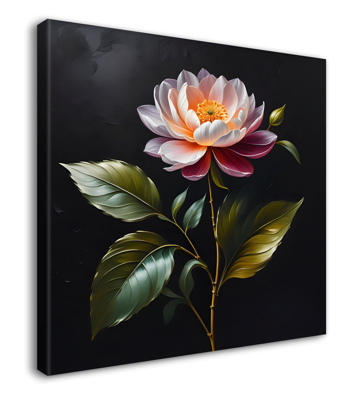 Purple flower in black textured oil painting - Flower-S-484