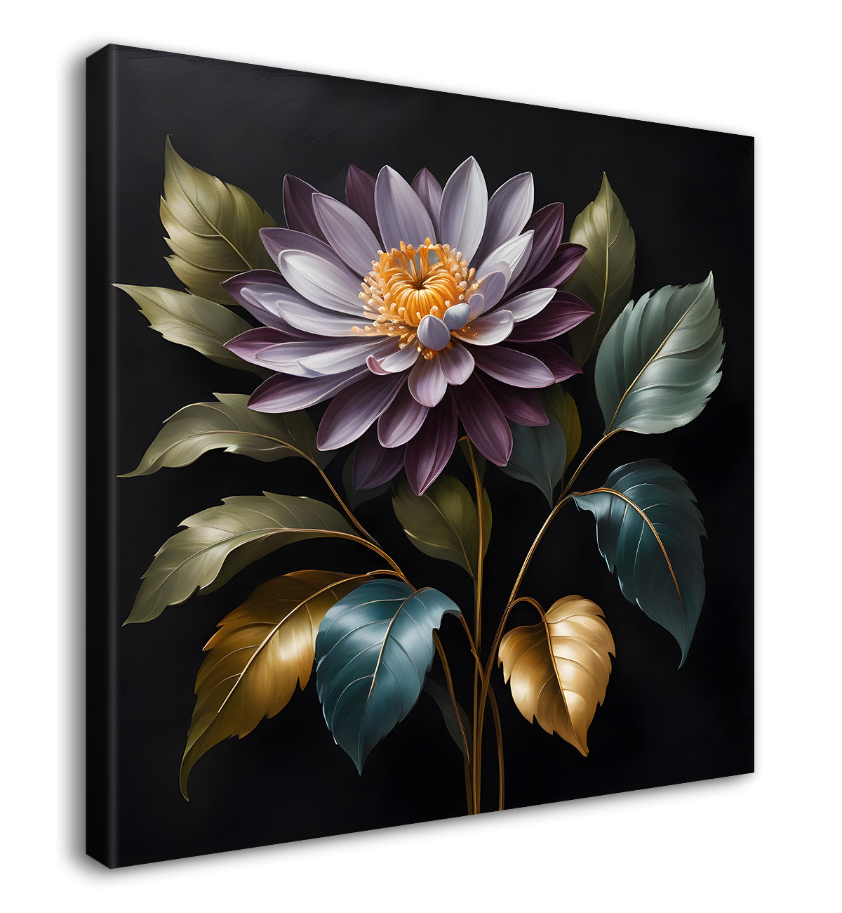 Purple flower in black textured oil painting - Flower-S-485