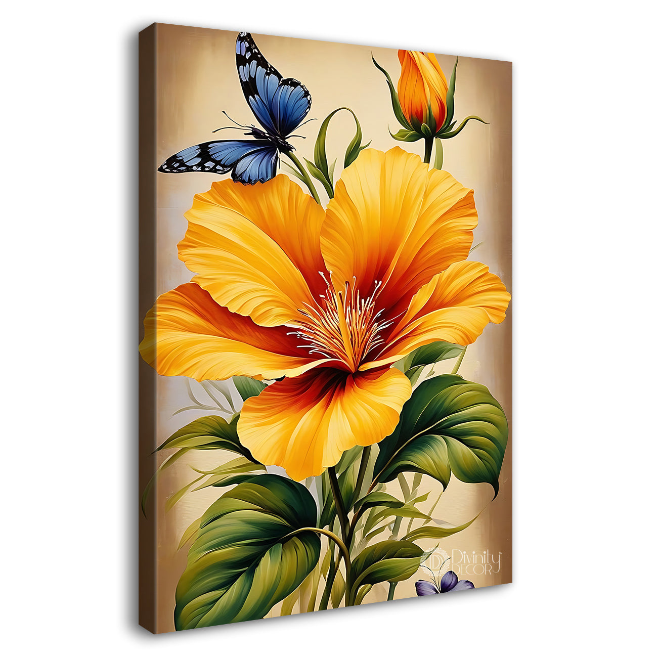 Yellow flower in light textured painting- Flower-V-489