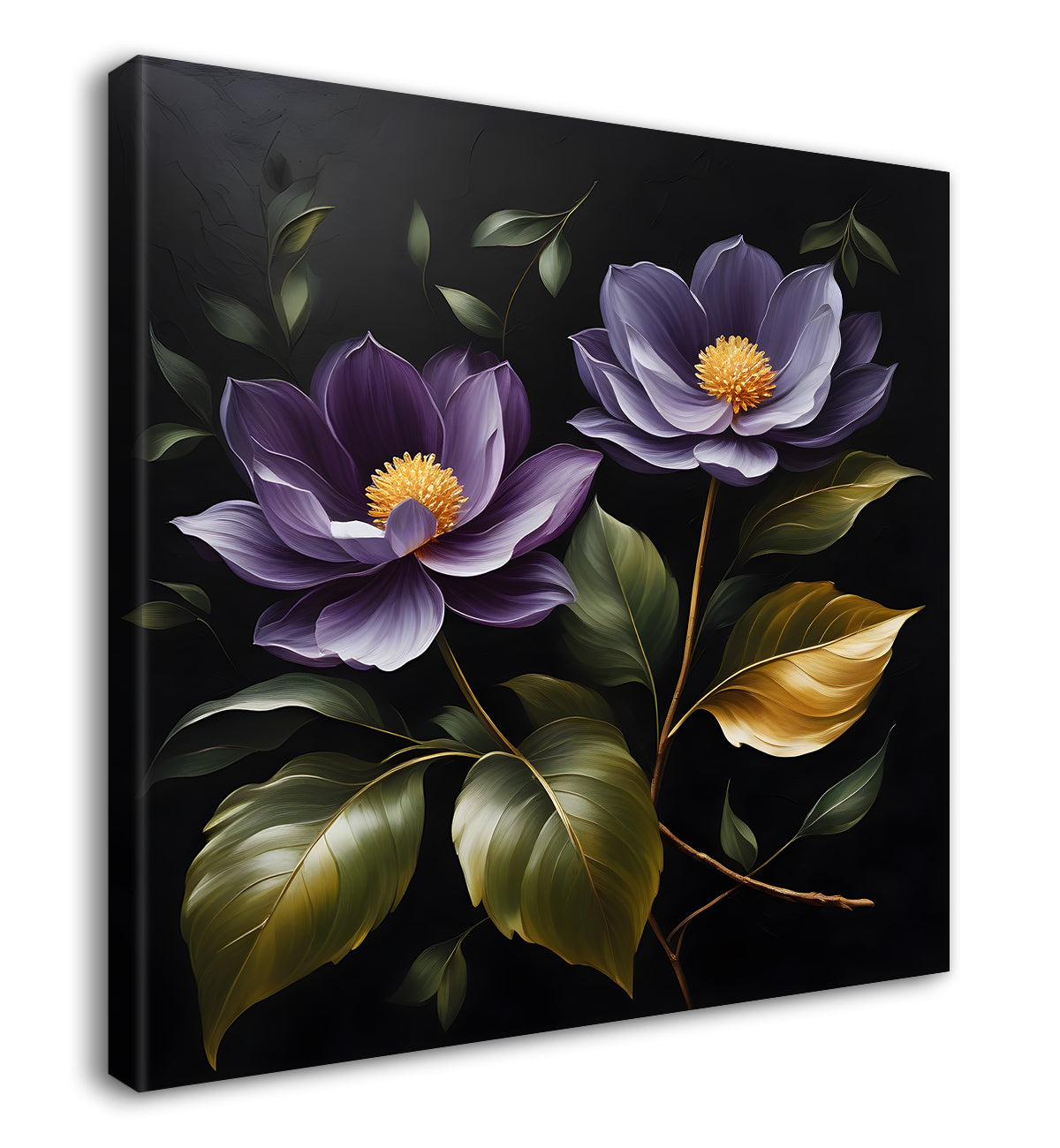 Purple flower in black textured oil painting - Flower-S-489