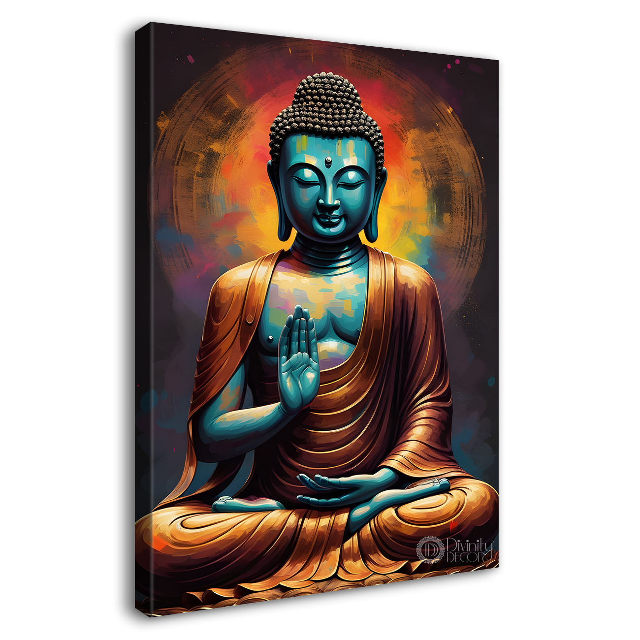 Blue buddha with colourful background textured painting - Buddha-V-48