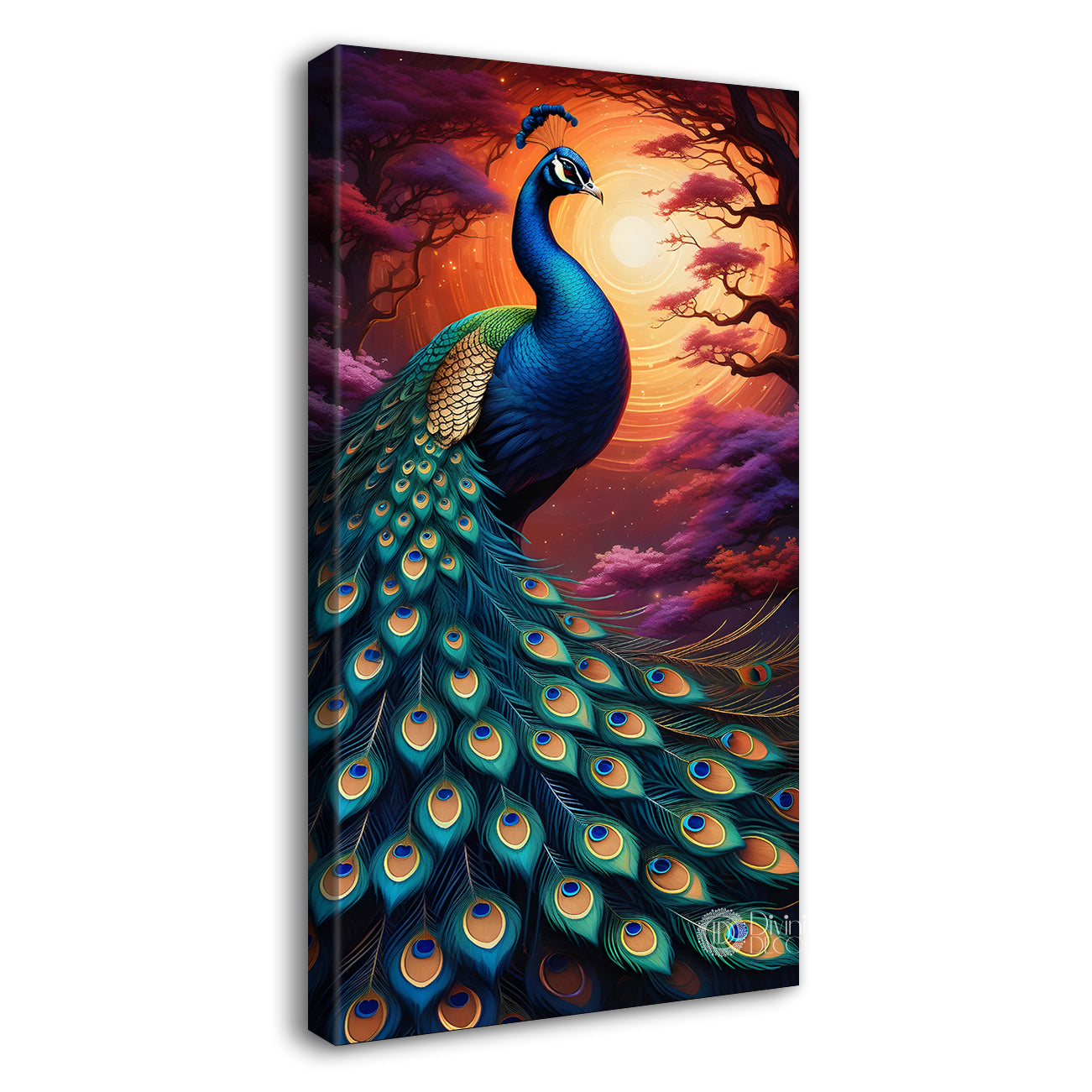 Peacock with yellow and purple background modern art painting - Design - Peacock-V-48