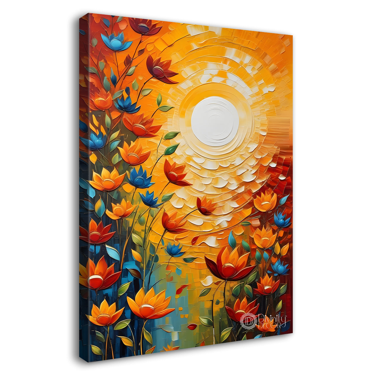 Orange flowers with sunrise textured painting - Flower-V-48