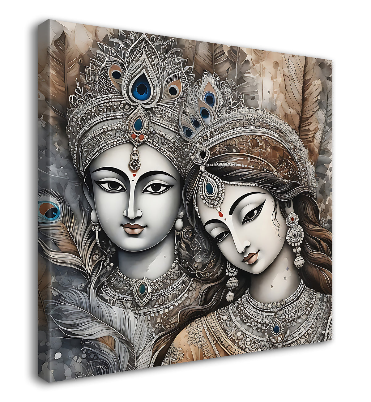 Krishna and Radha with grey and brown textured oil  Canvas Painting 24X24- Design - Krishna-S-48
