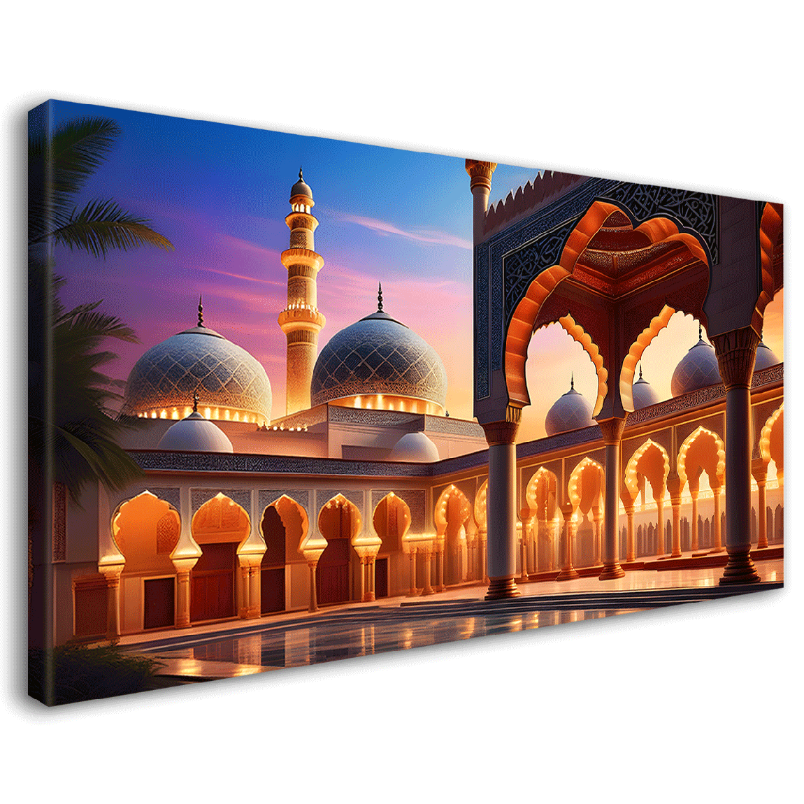 Beautiful Islamic mosque with sunset textured oil painting Canvas Painting - Islamic paintings - 49