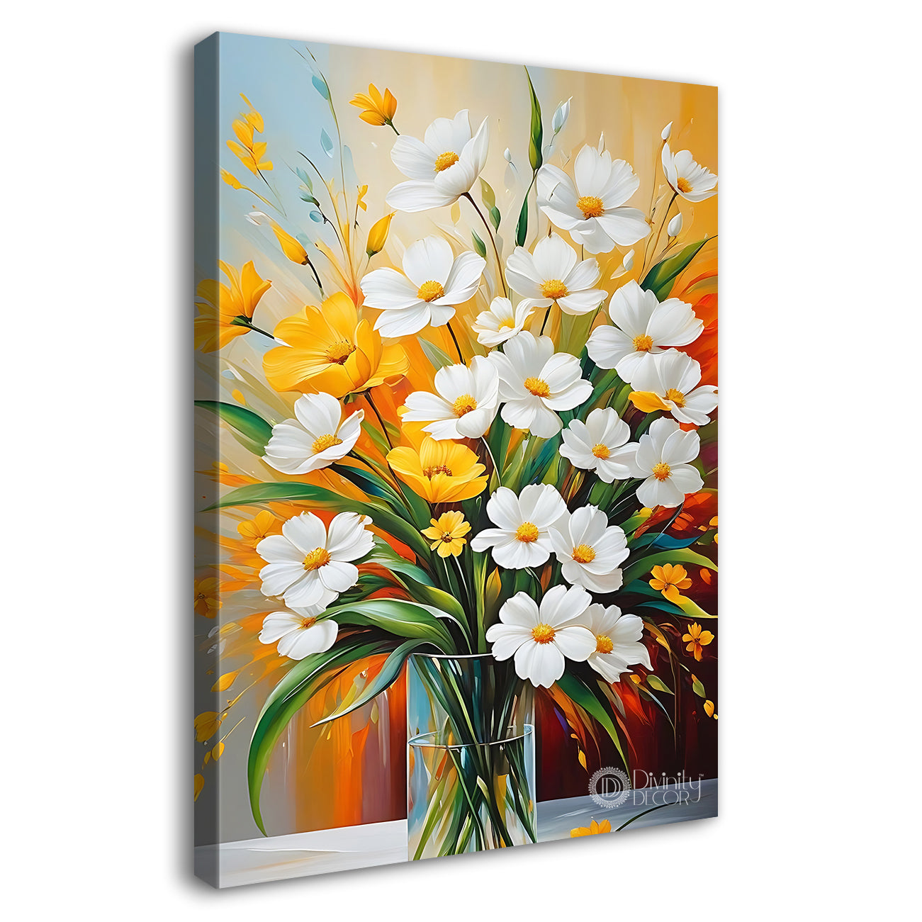 White flowers in a vas with colourful background - Flower-V-492