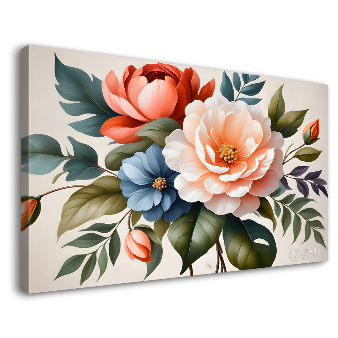 Orange and white flowers in light background canvas painting- Flower-492
