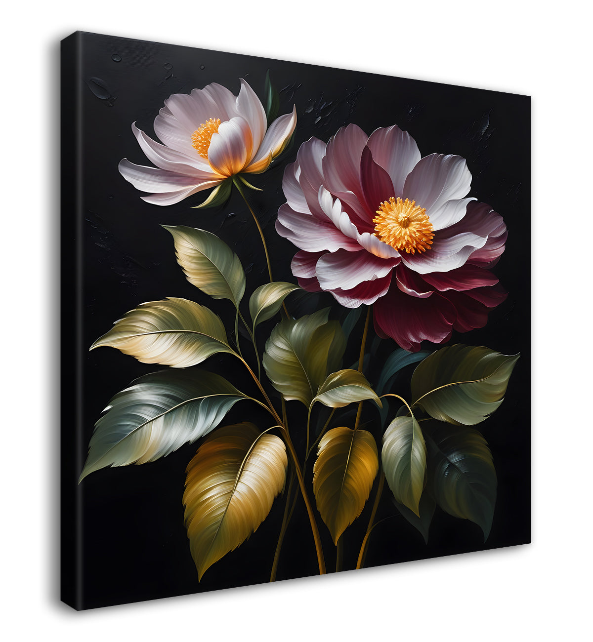 Purple flower in black textured oil painting - Flower-S-493