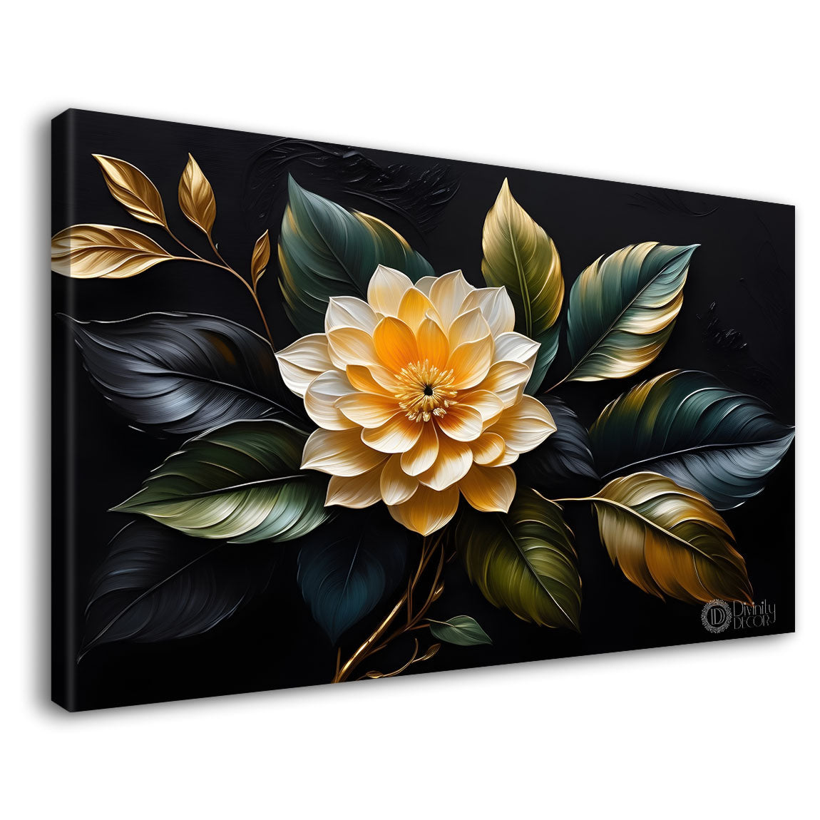 White flowers in black background canvas painting- Flower-494