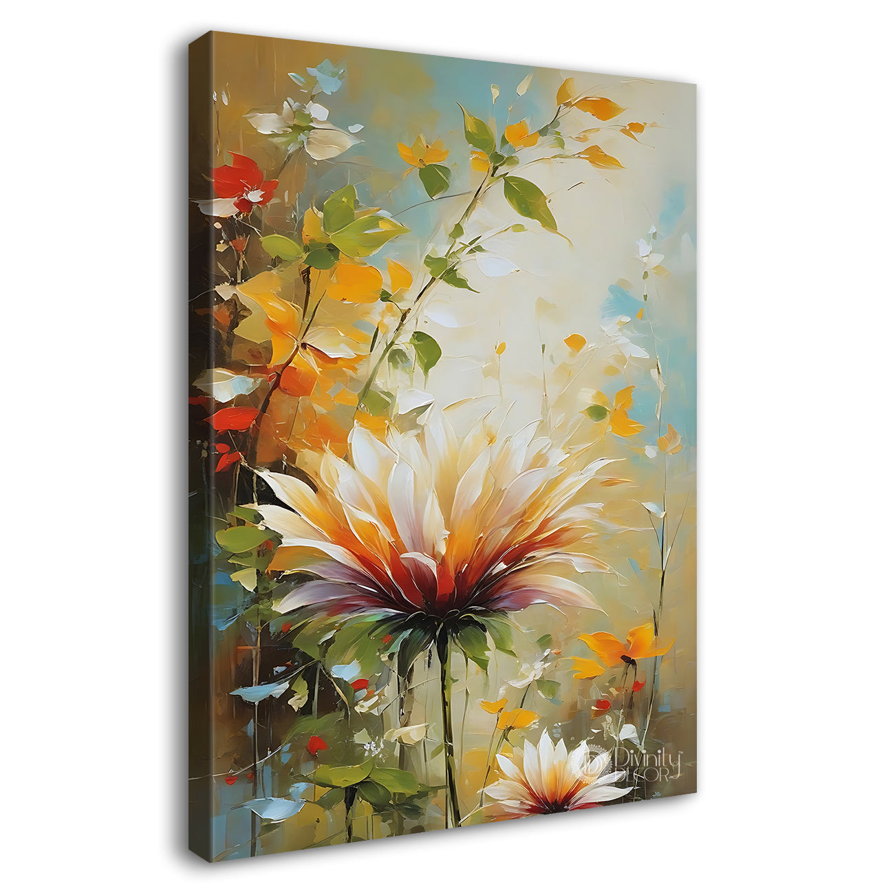 Flowers in brown background textured art - Flower-V-495