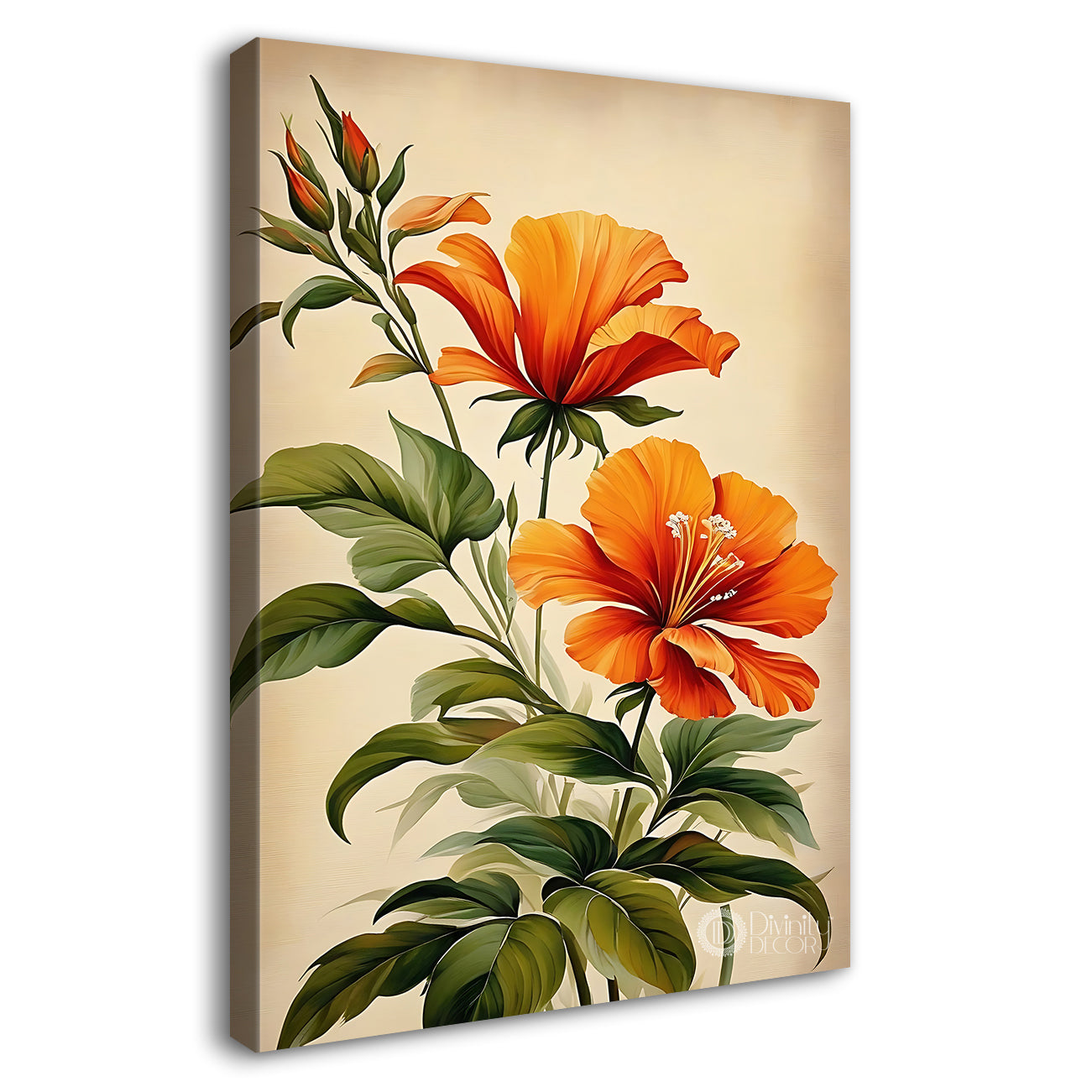 Orange flowers in light textured art - Flower-V-496