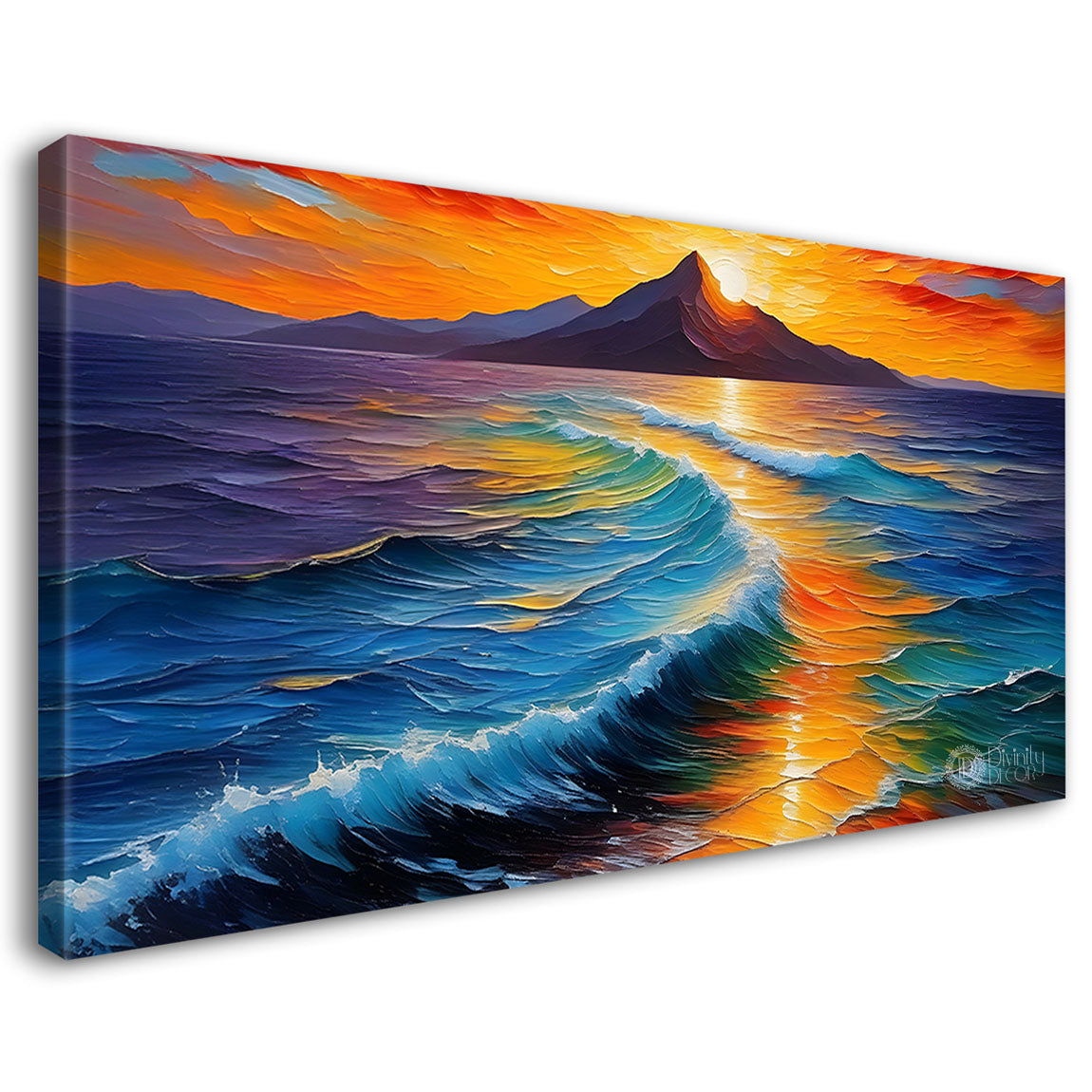Sea and a mountain textured painting Canvas Painting - Nature Art -496