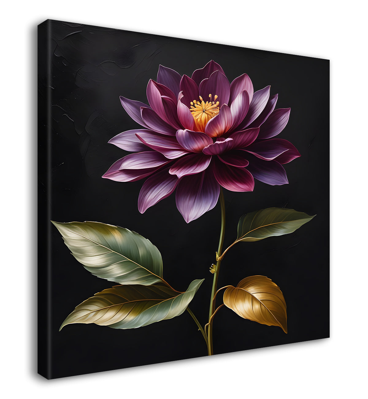 Purple flower in black textured oil painting - Flower-S-496