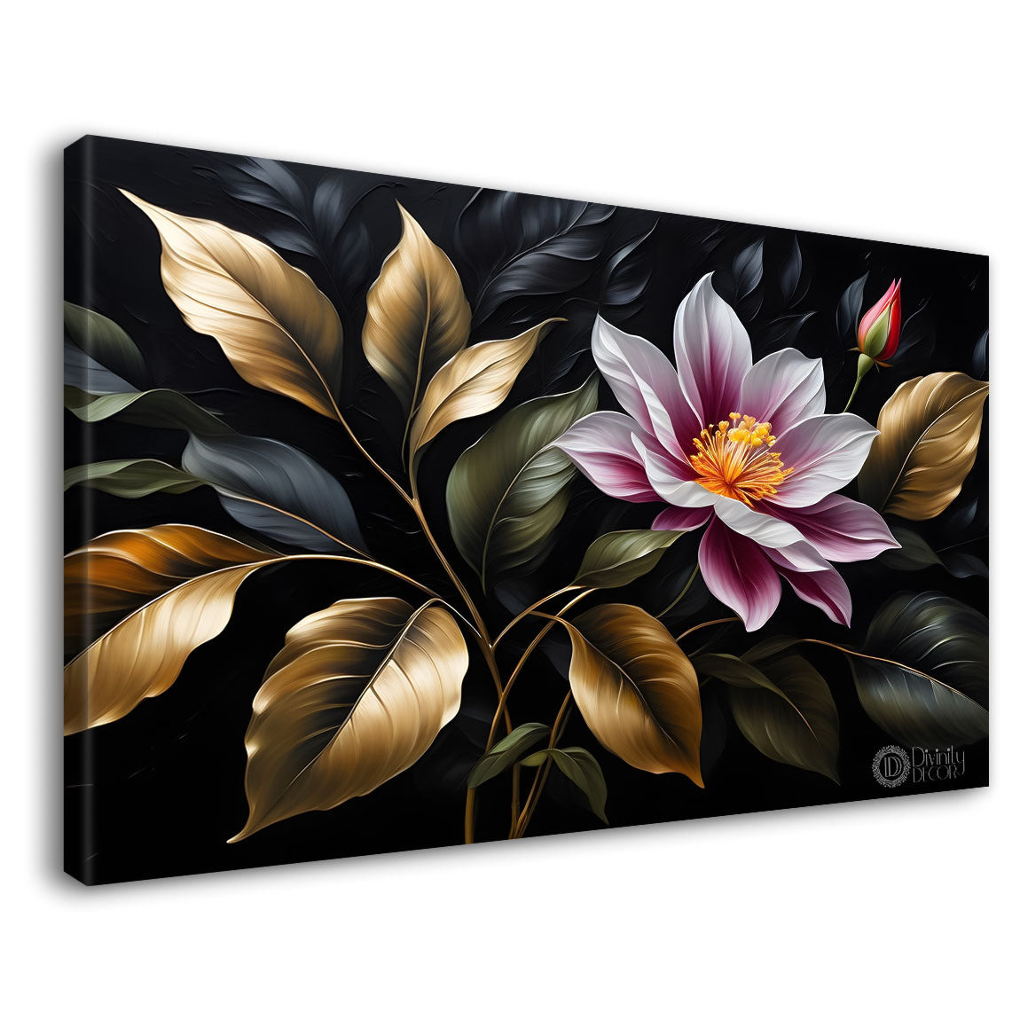 Purple flowers in black background canvas painting- Flower-497