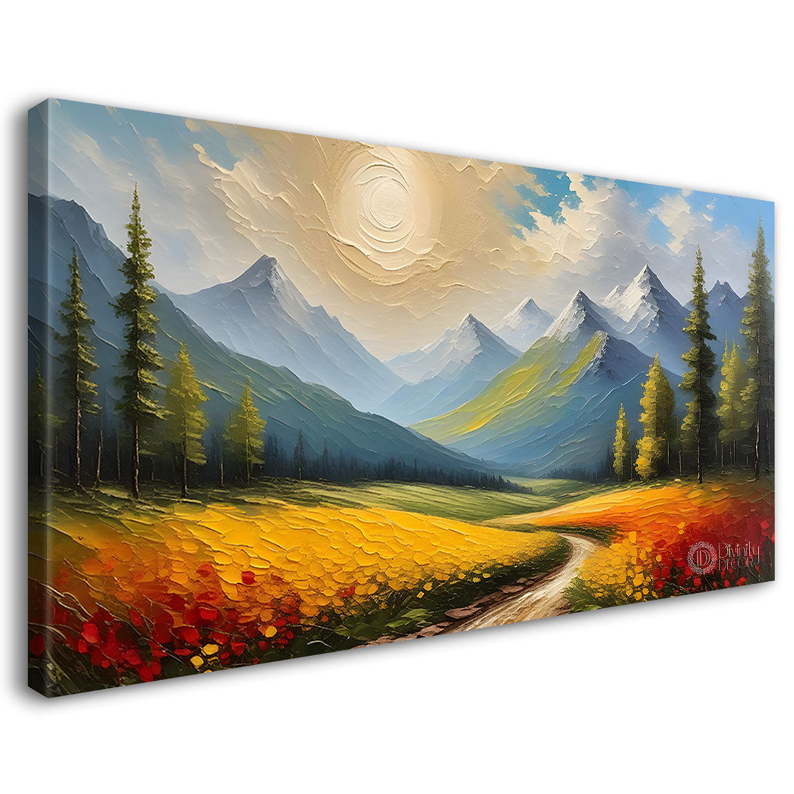 Mountains with tree and river painting Canvas Painting - Nature Art -497