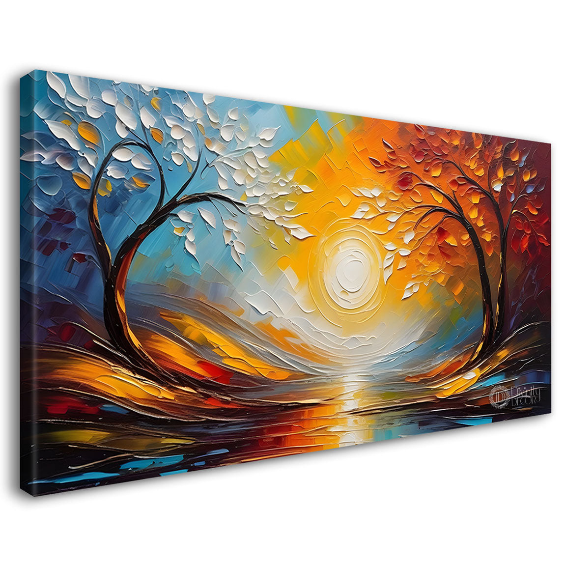 Colorful trees with river painting Canvas Painting - Nature Art -498