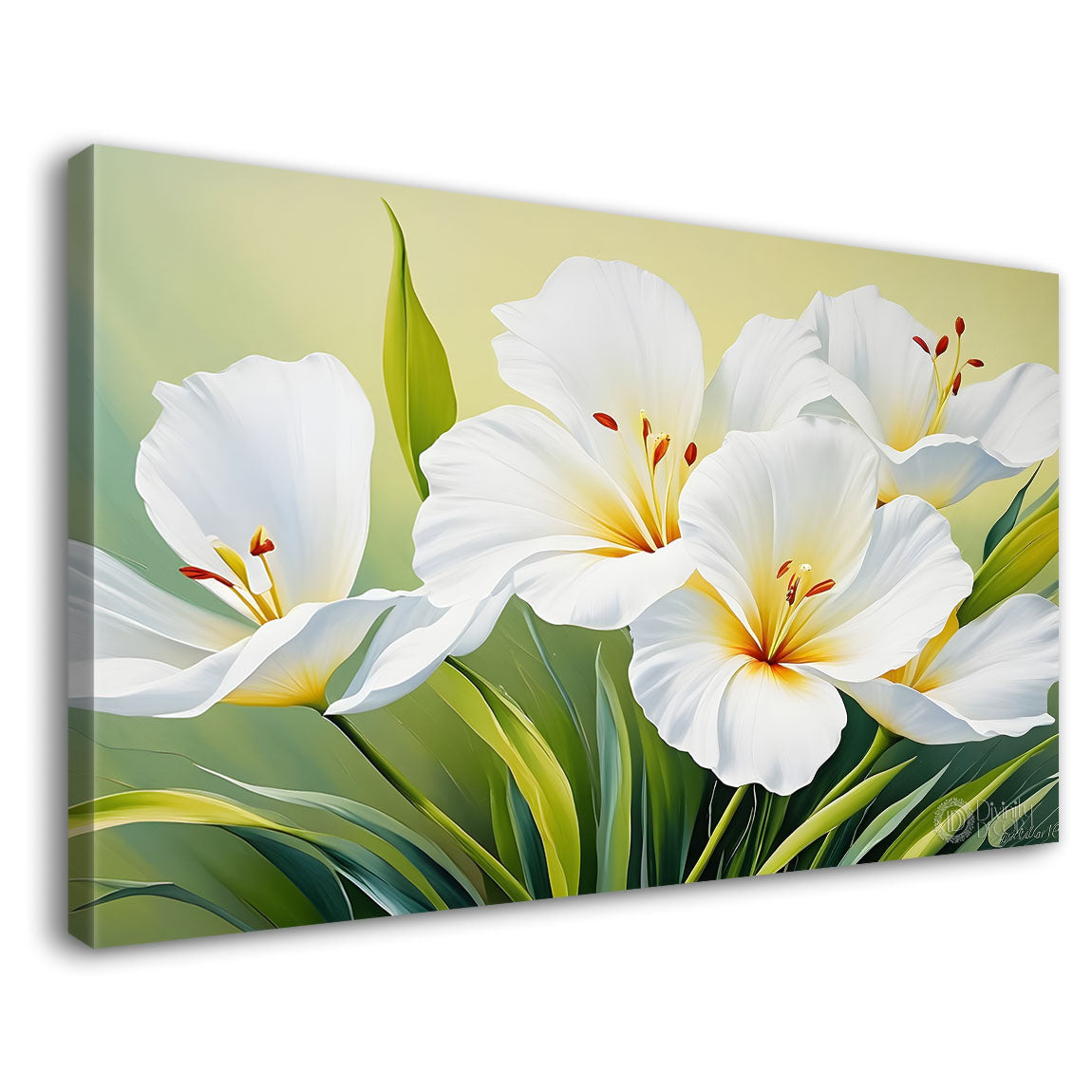 White flowers in green background canvas painting- Flower-498