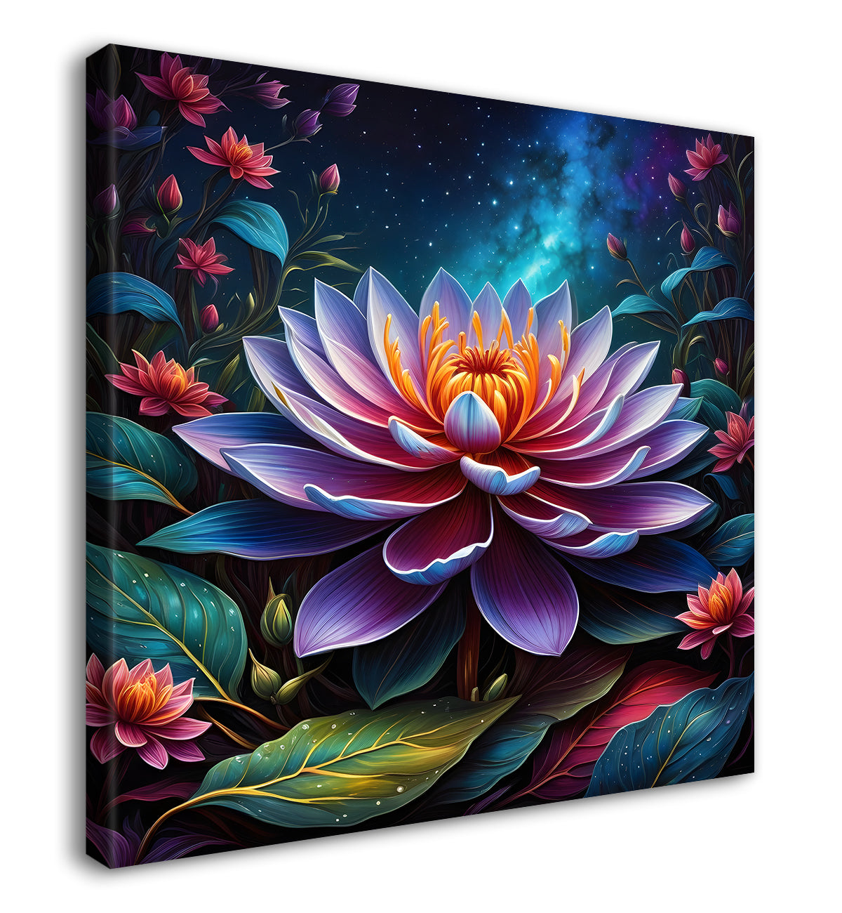 Purple flower in black textured oil painting - Flower-S-498