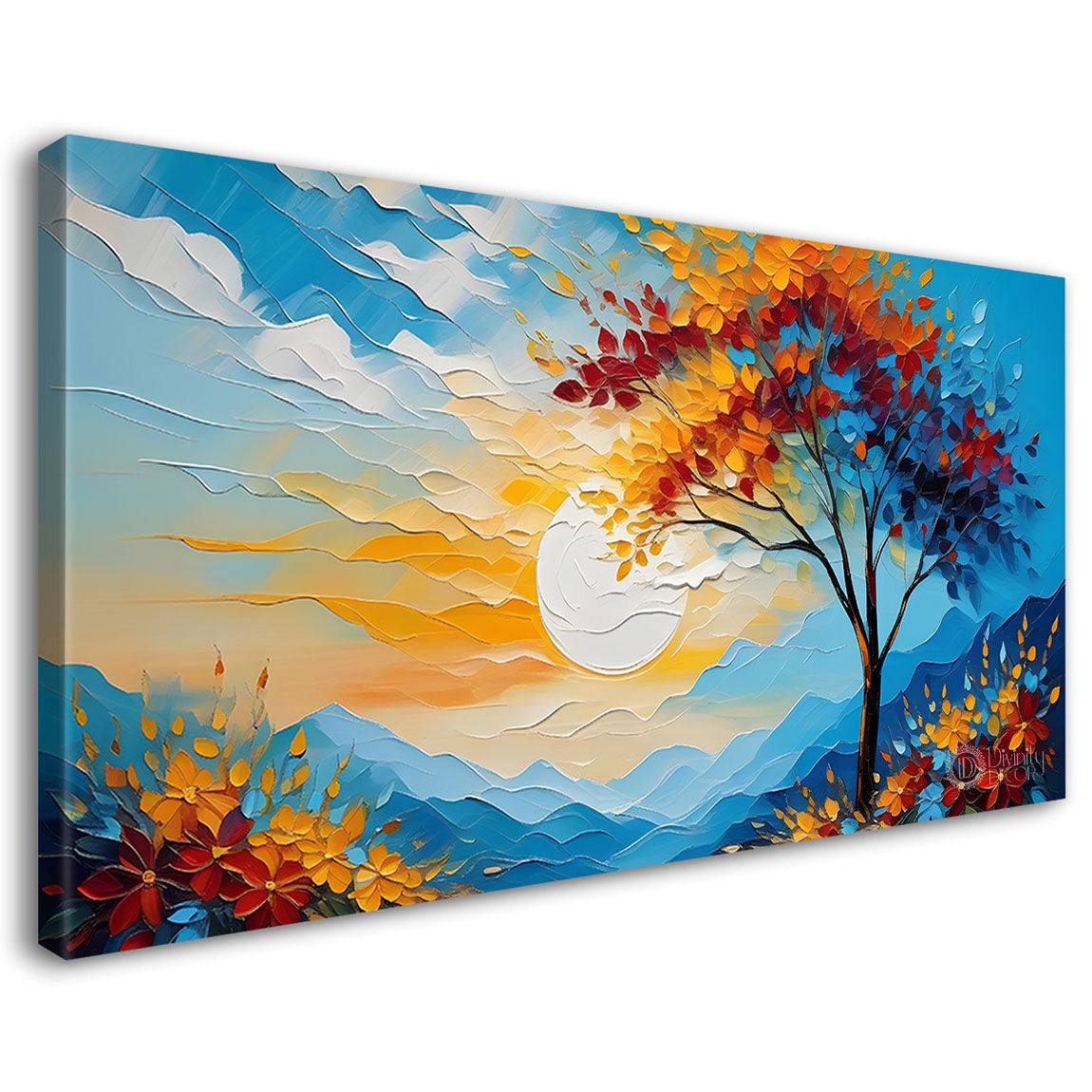 Mountains with orange tree painting Canvas Painting - Nature Art -499
