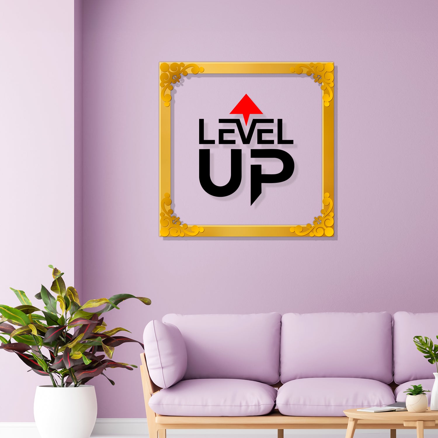 Level up Golden Plaque for Gifting, Wall Decor Clear UV print with Golden Border-49