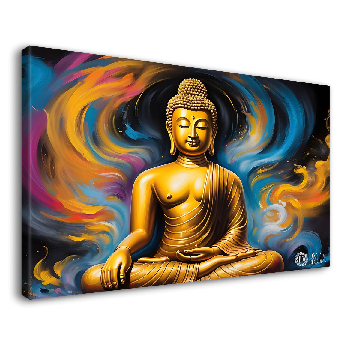 Golden buddha with colorful textured painting Canvas Wall Painting - Buddha-49