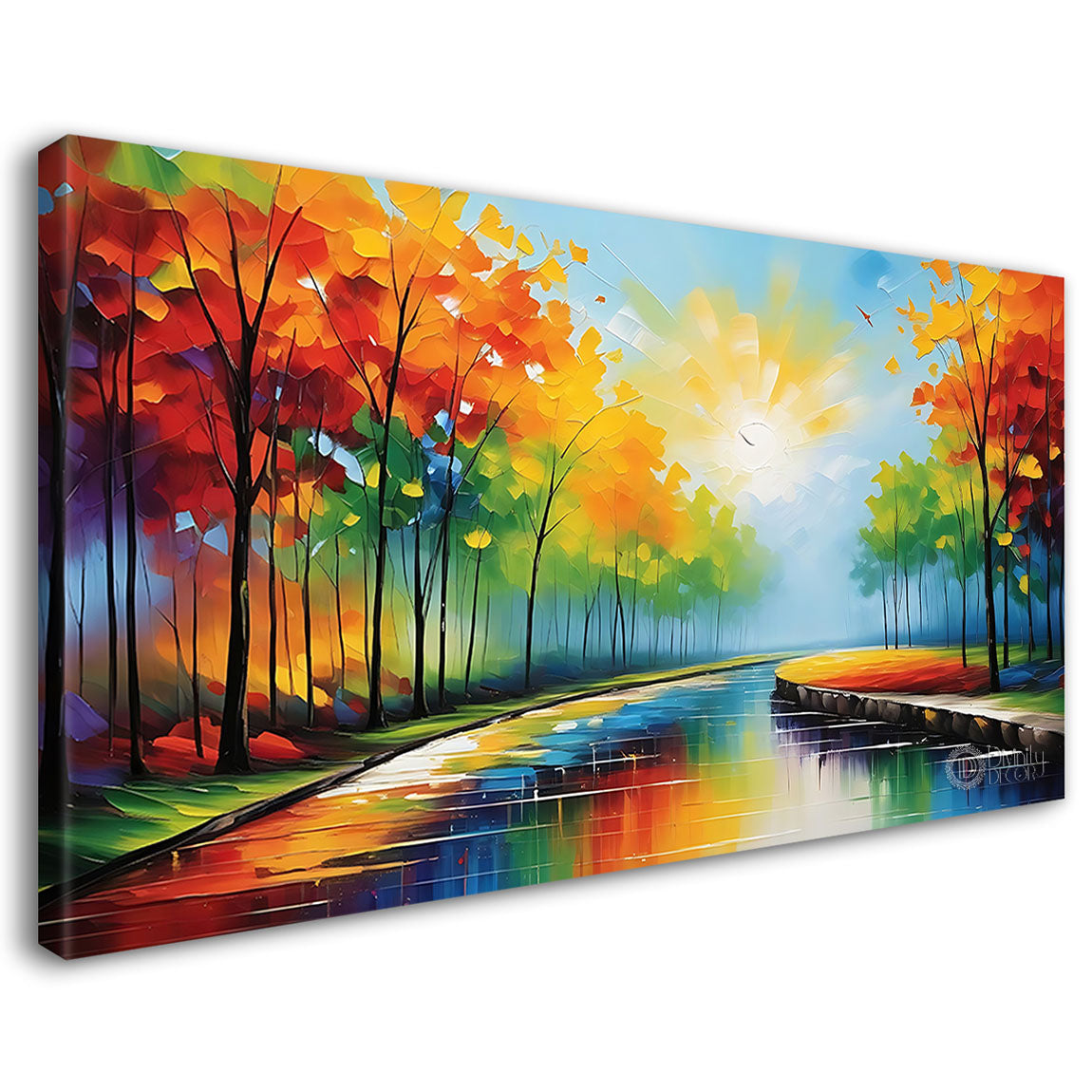 Colorful trees in textured water color painting Canvas Painting - Nature Art -49
