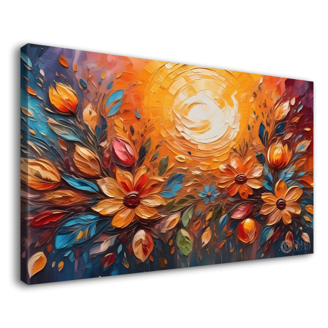 Colorful flowers with sunrise textured painting- Design - Flower-49