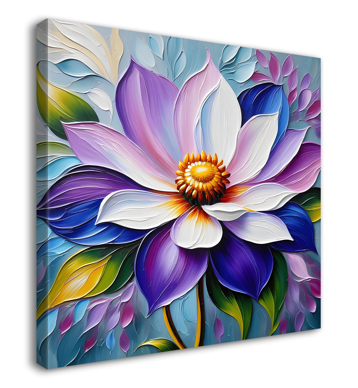 Purple flower in blue background textured painting - Flower-S-49