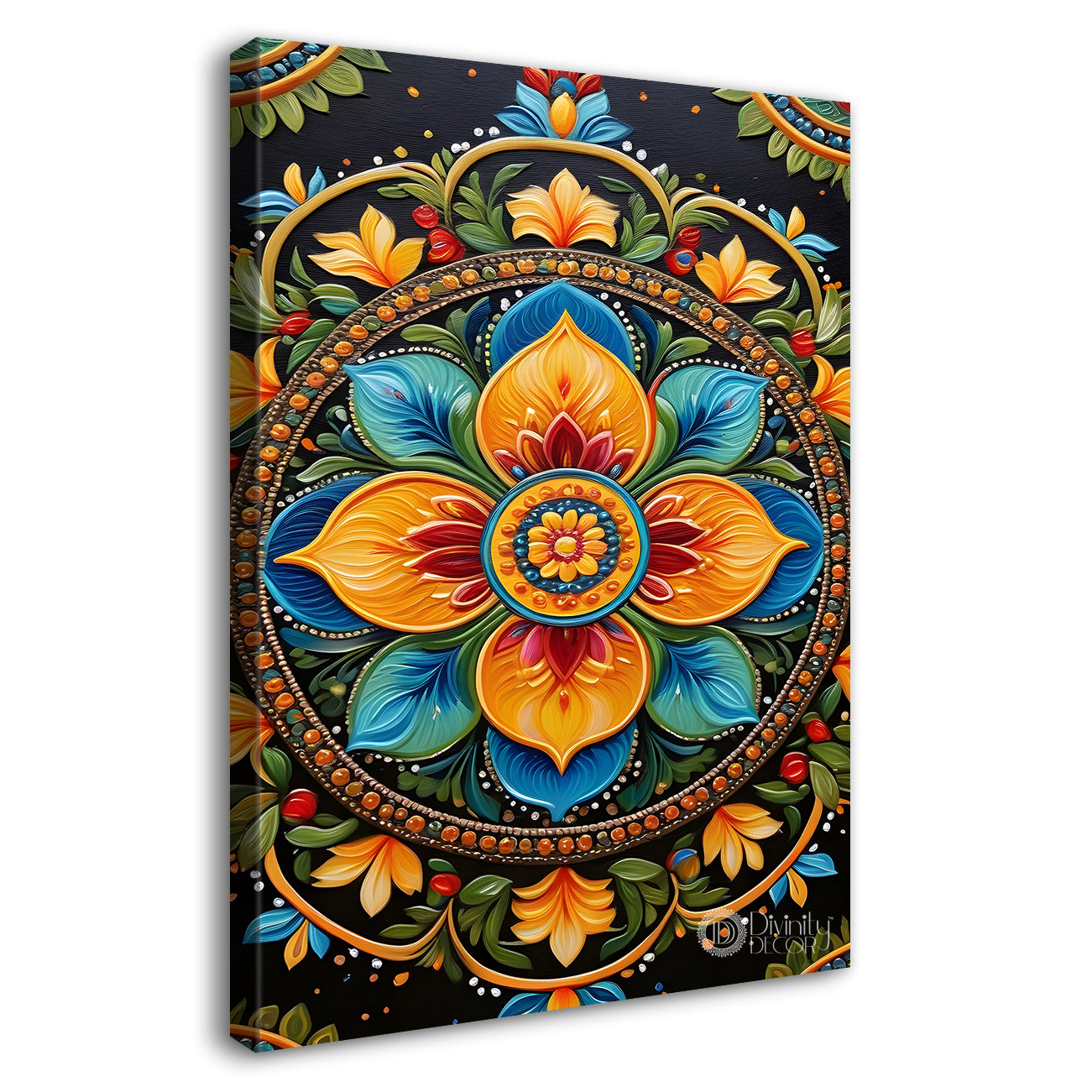 Colourful flower in mandala design textured painting - Flower-V-4