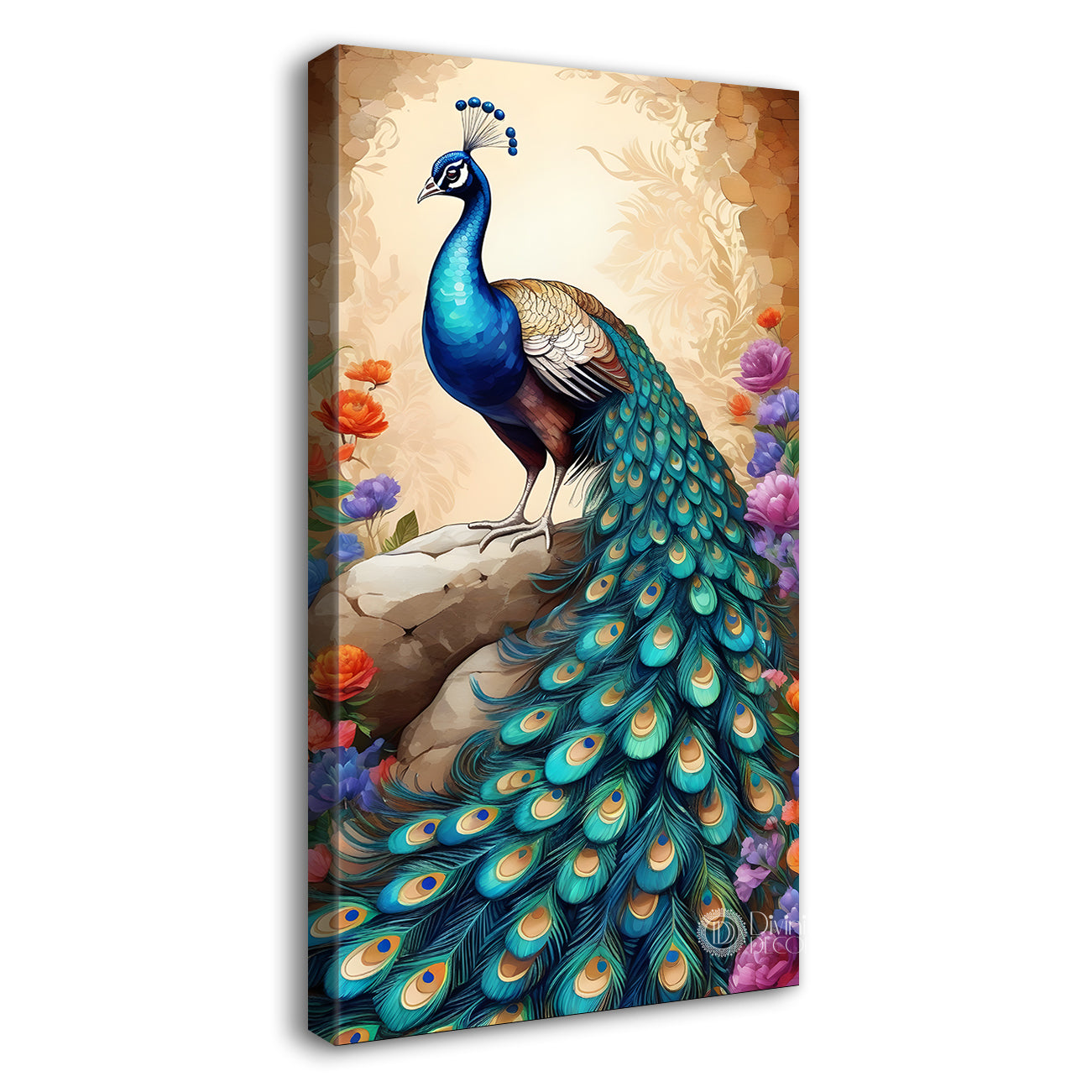 Peacock with colourful flowers painting modern art  - Design - Peacock-V-4