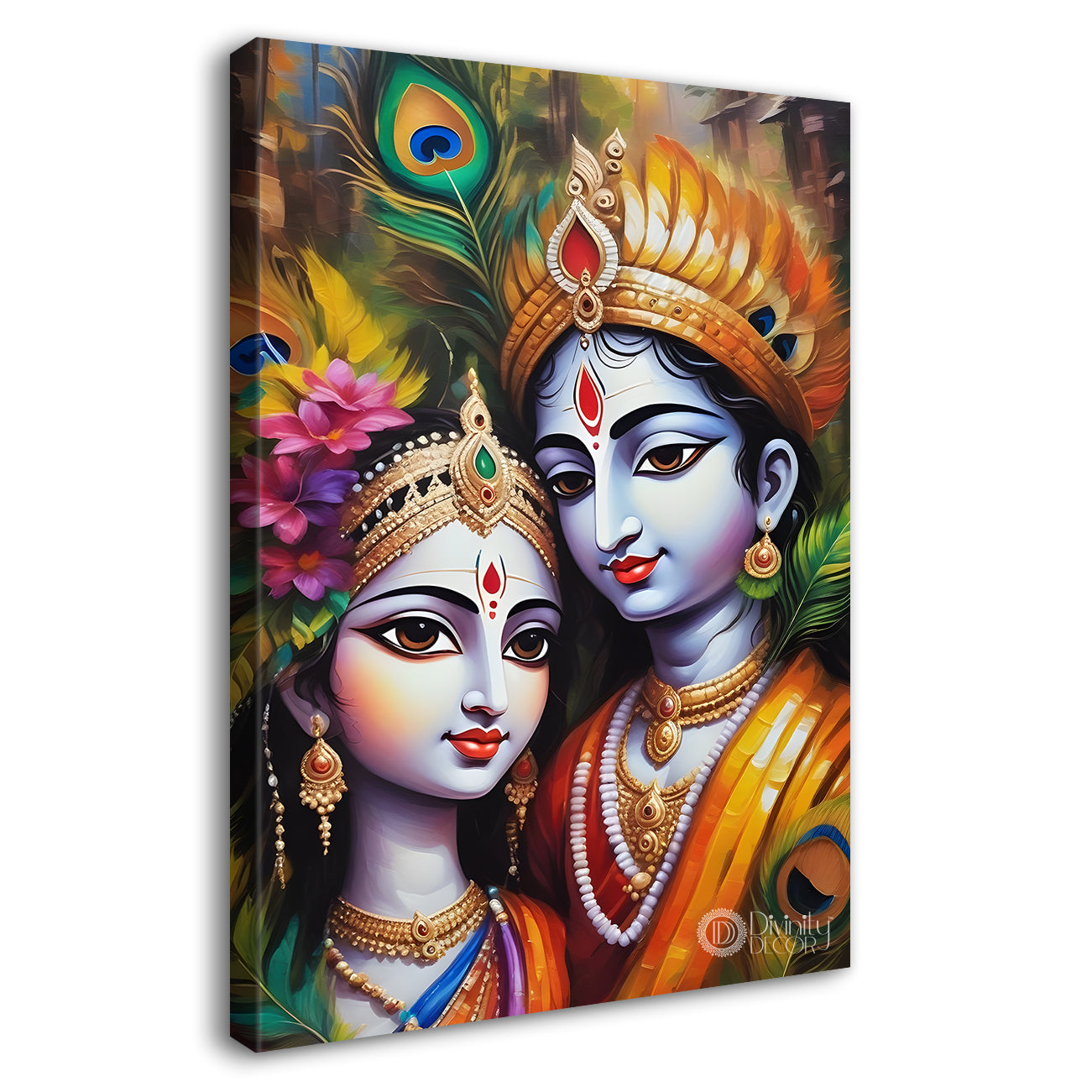 Blue face of krishna with radha in colourful background textured art Canvas Painting - Design - Krishna-V-4