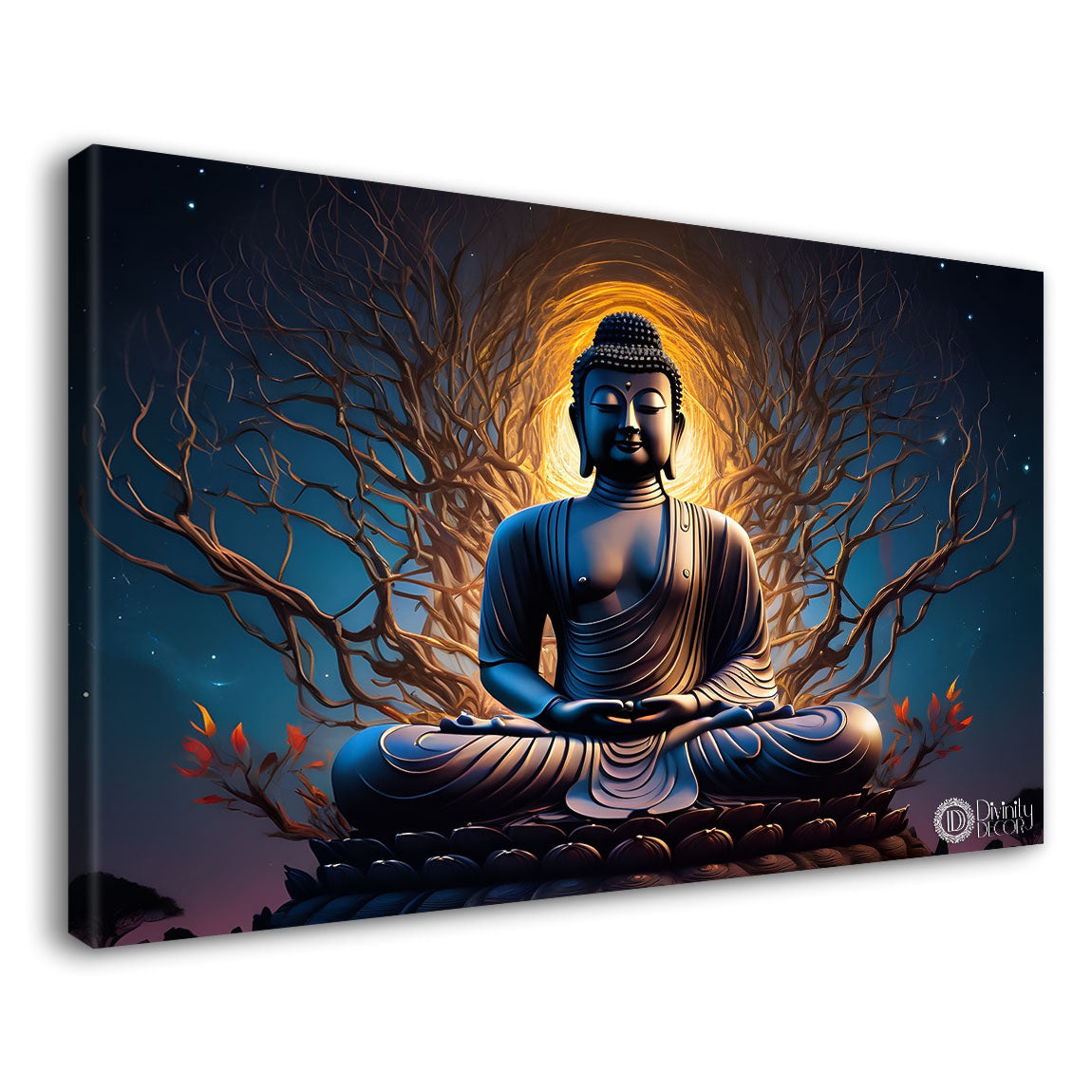 Buddha with dark blue textured painting Canvas Wall Painting - Buddha-4